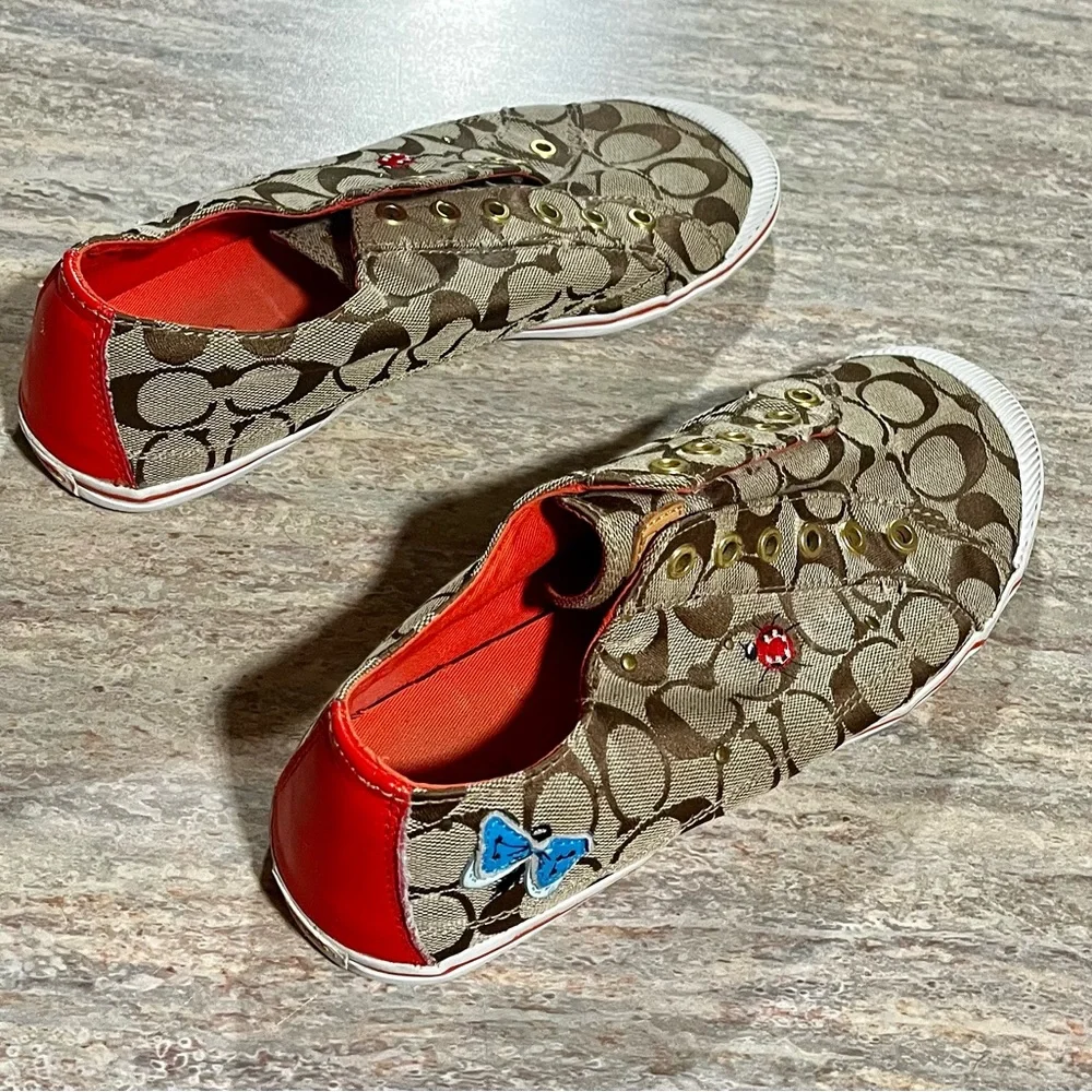 Coach Brown and Red Women's Sneakers - Picture 6 of 16